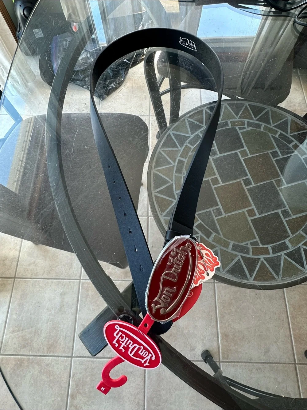 Von Dutch Red Logo Buckle Belt Black Size M BNWT